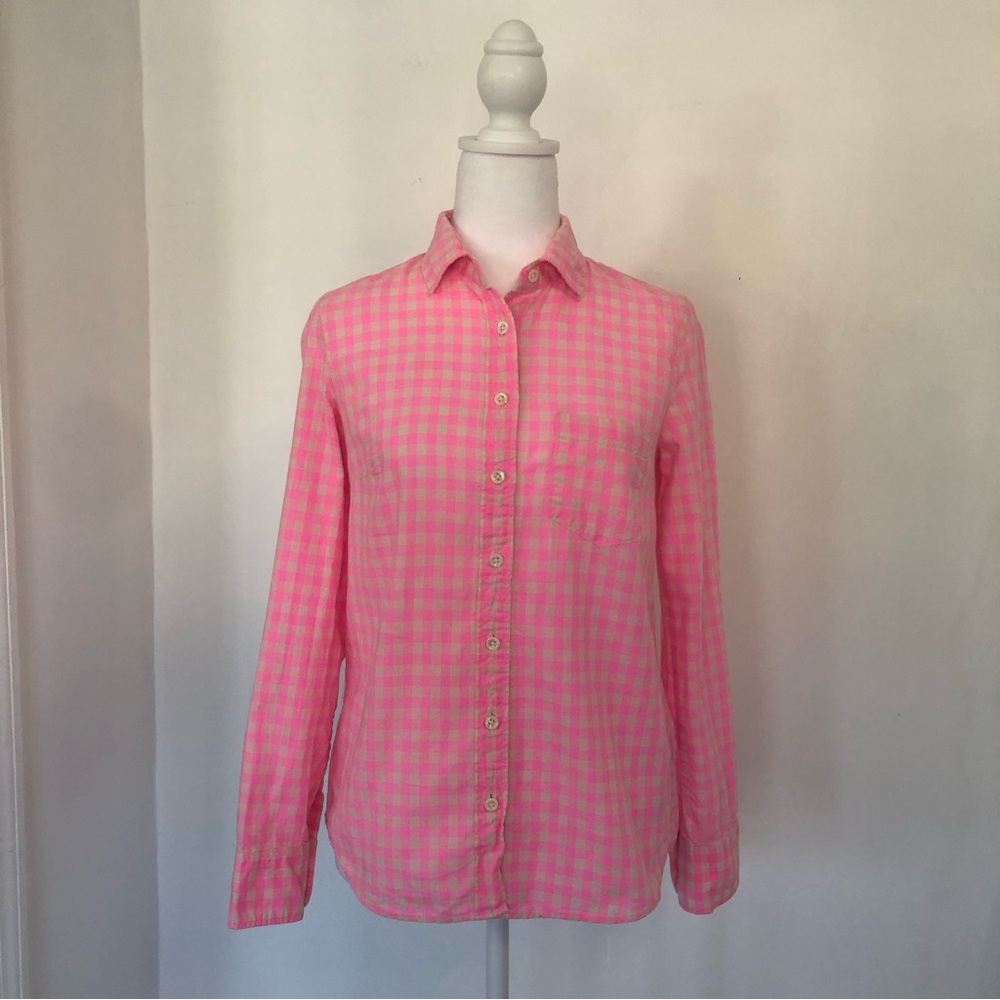 J.CREW Boy Women Pink/White Plaid Long Sleeve Button Down Shirt Sz 0